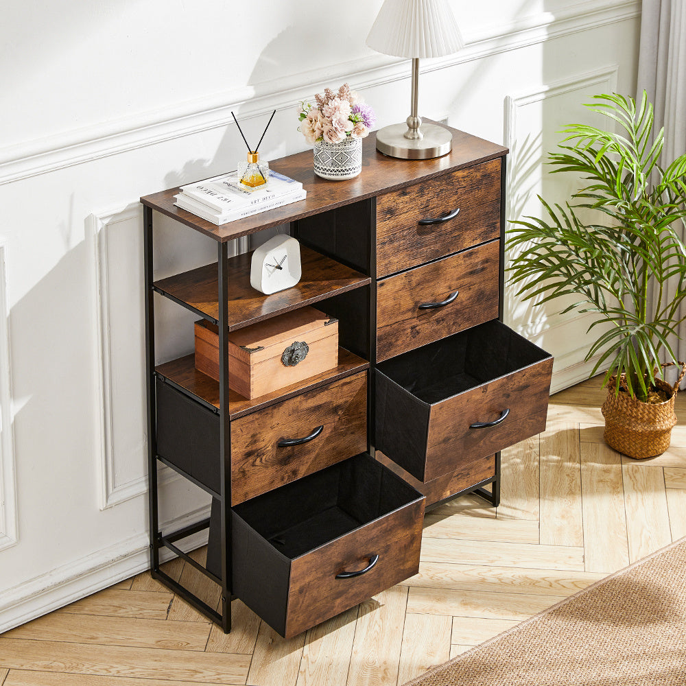 Medieval Style Wooden Storage Cabinet with Six Drawers