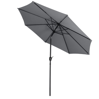 3M Dark Grey Parasol Umbrella Patio Sun Shade Crank Tilt with Round Base