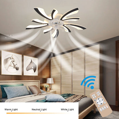 Black Creative Ceiling Fan with LED Stepless Dimming Light