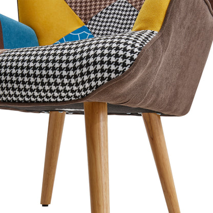 Patchwork Tufted Armchair with Cushion and Footstool