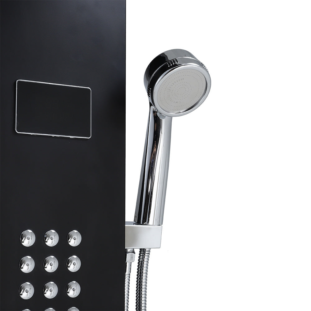 LED Temperature Display Shower Panel with 2 Body Jets Black