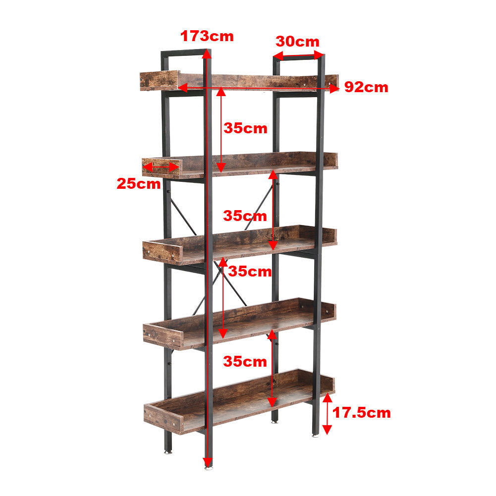 Brown 5 Tier Industrial Shelving Unit Bookcase Display Shelf