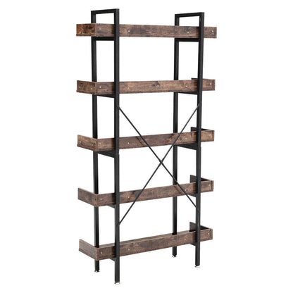 Brown 5 Tier Industrial Shelving Unit Bookcase Display Shelf