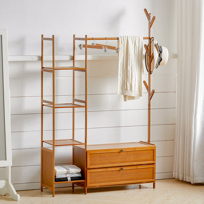 Freestanding Bamboo Clothes Rack with Storage Shelves 138CM