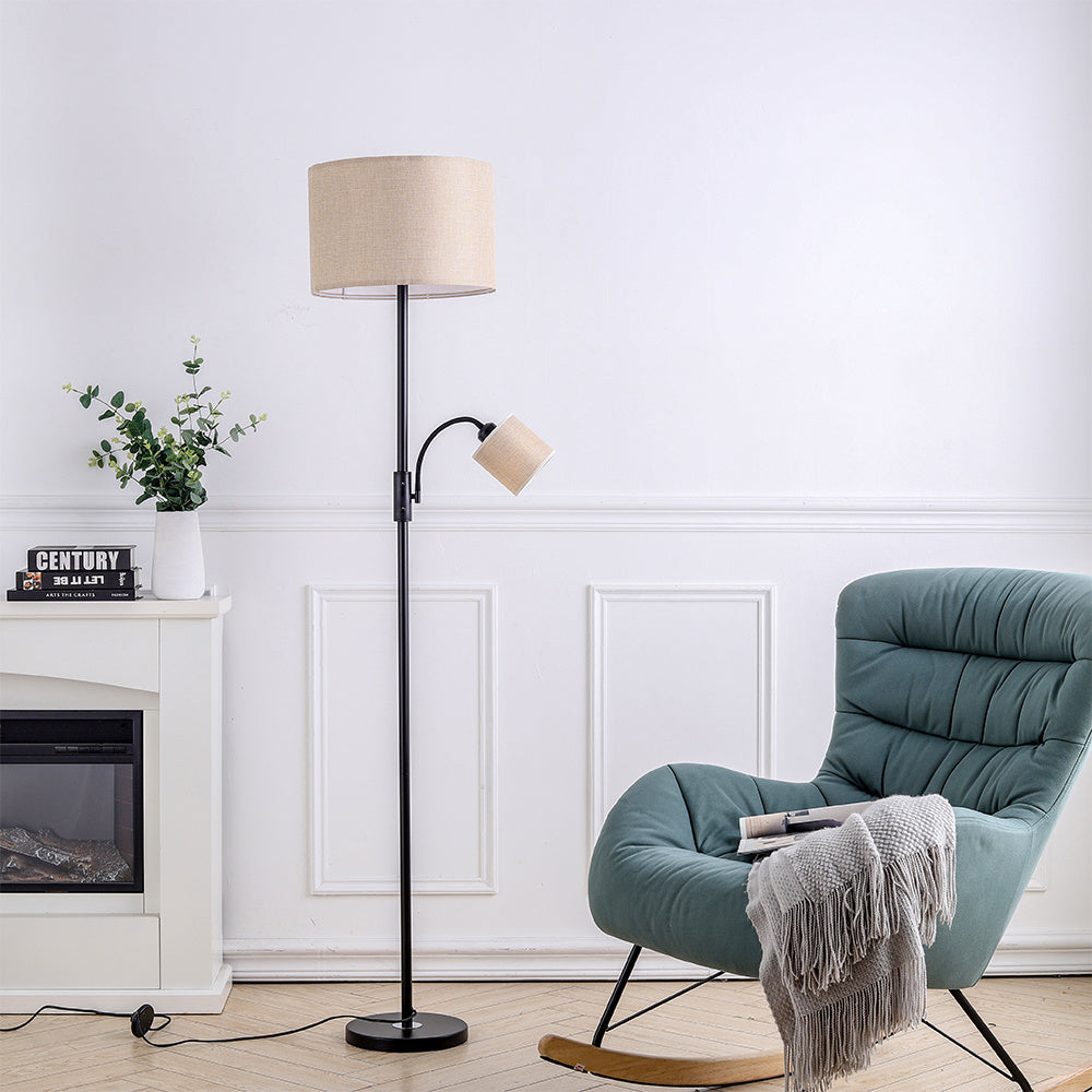 Khaki 2 Light Floor Standing Lamp with Adjustable Head Light