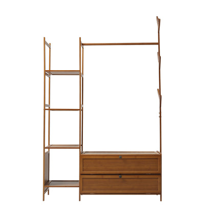 Freestanding Bamboo Clothes Rack with Storage Shelves 138CM