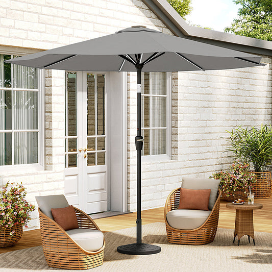 3M Large Garden LED Parasol Outdoor Umbrella with Light Sun Shade Crank Tilt with 14KG Round Base, Light Grey