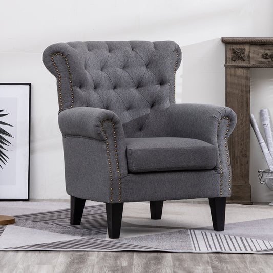 Linen Chesterfield Thick Cushion Armchair, Dark Grey