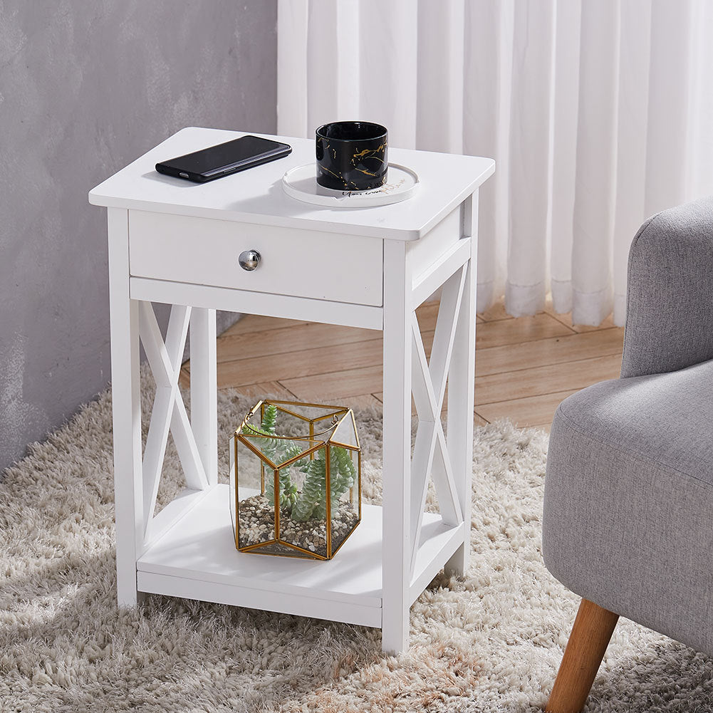 Modern Side Table Nightstand with Drawer White