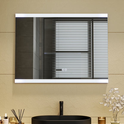 Rectangular Frameless AntiFog LED Vanity Mirror with Clock,80x60