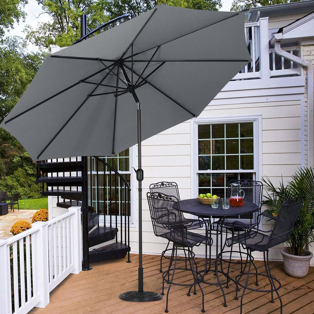 3M Dark Grey Parasol Umbrella Patio Sun Shade Crank Tilt with Round Base