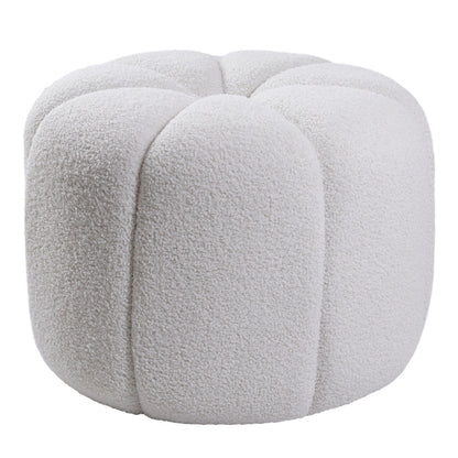 Round Shape Teddy Fabric Footstool White