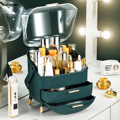 Dark Green Makeup Cosmetic Organiser with Handle and Drawer