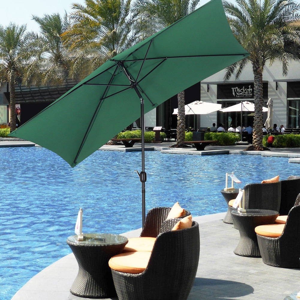 Dark Green 2x3M Large Square Garden Parasol Outdoor Beach Umbrella Patio Sun Shade Crank Tilt No Base