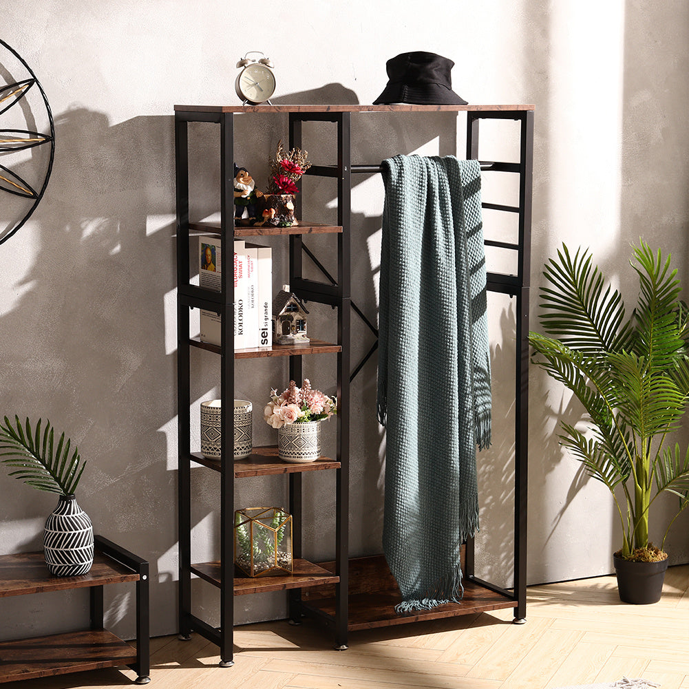 Rustic Brown MDF Clothes Rack with Storage Shelves