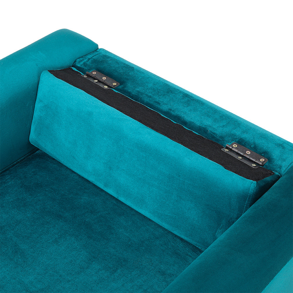 Blue Green Modern Upholstered Armchair with Wooden Legs