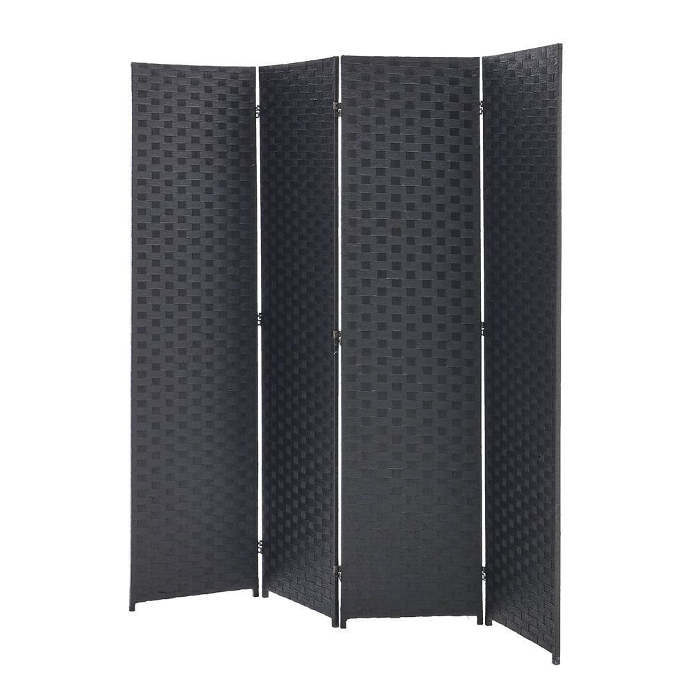 Black Woven Fiber 4 Panel Folding Room Divider