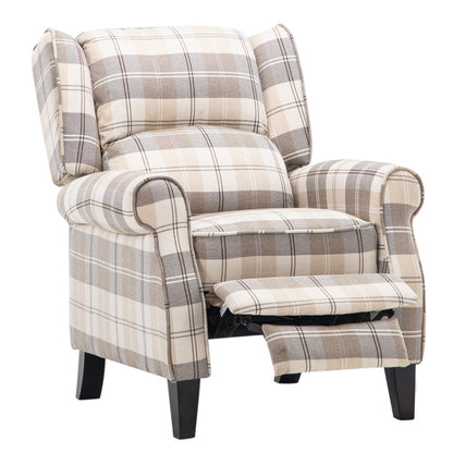 Fabric Wingback Recliner Armchair with Retractable Footrest, Beige Mix