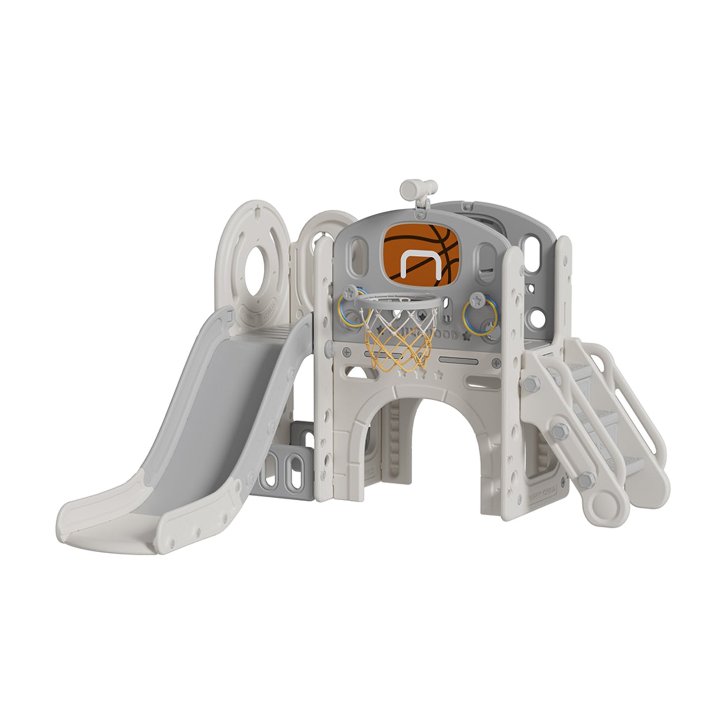 Grey Toddler Slide and Climber Playset with Basketball Hoop
