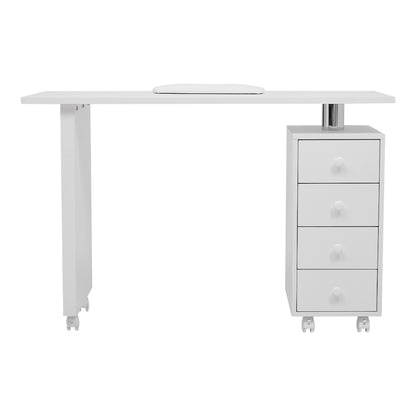 White 4 Drawers Manicure Nail Table Beauty Desk on Wheels