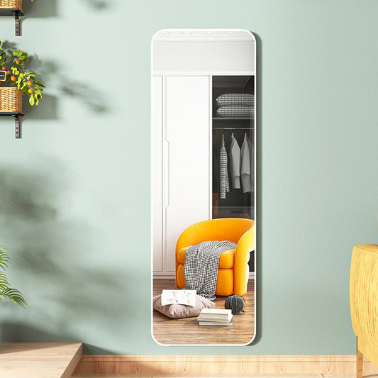 147cm H Rectangular White Full Length Mirror with Rounded Corners Door Hanging