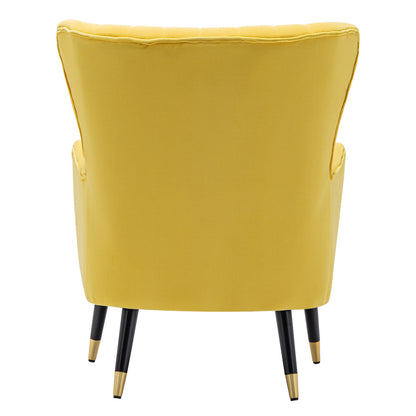 Occasion Velvet Wingback Armchair with Lumbar Pillow Yellow