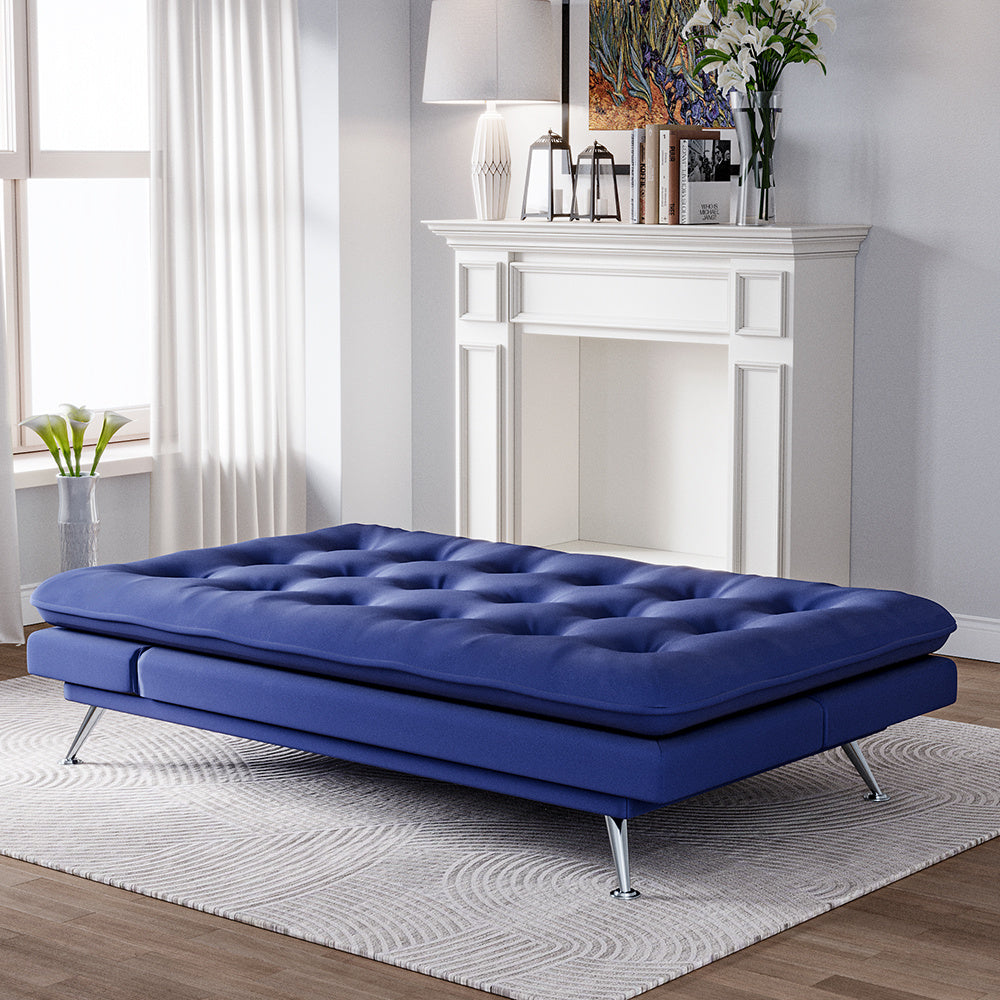 Blue Fabric Upholstered Tufted Sofa Bed