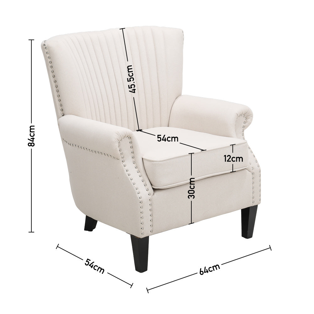 White Deep Upholstered Armchair with Wooden Legs