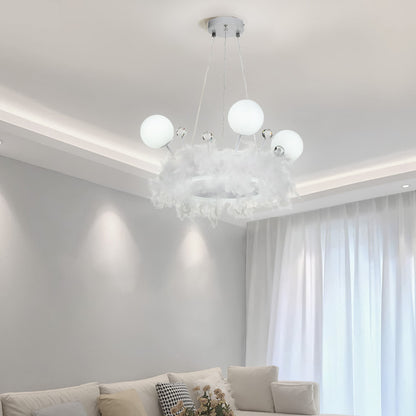 White Feather LED Pendant Light with Crystal Balls