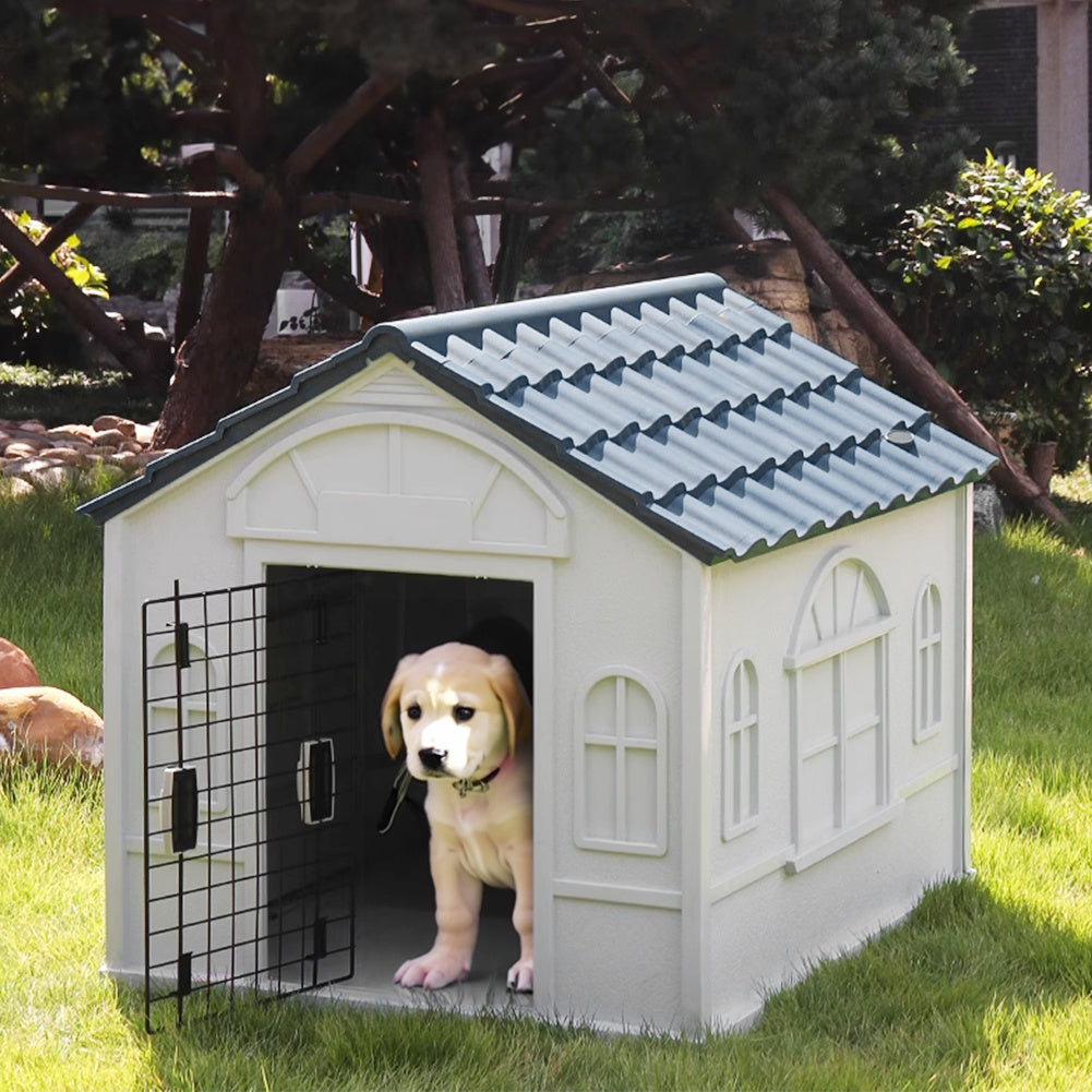Grey Small Plastic Dog House Kennel with Steel Door