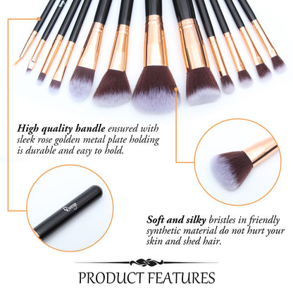 12 Pcs Travel Makeup Brush Set with Makeup Sponge and Brush Cleaner