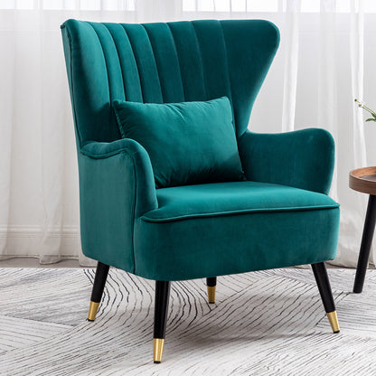 Occasion Velvet Wingback Armchair with Lumbar Pillow Dark Green