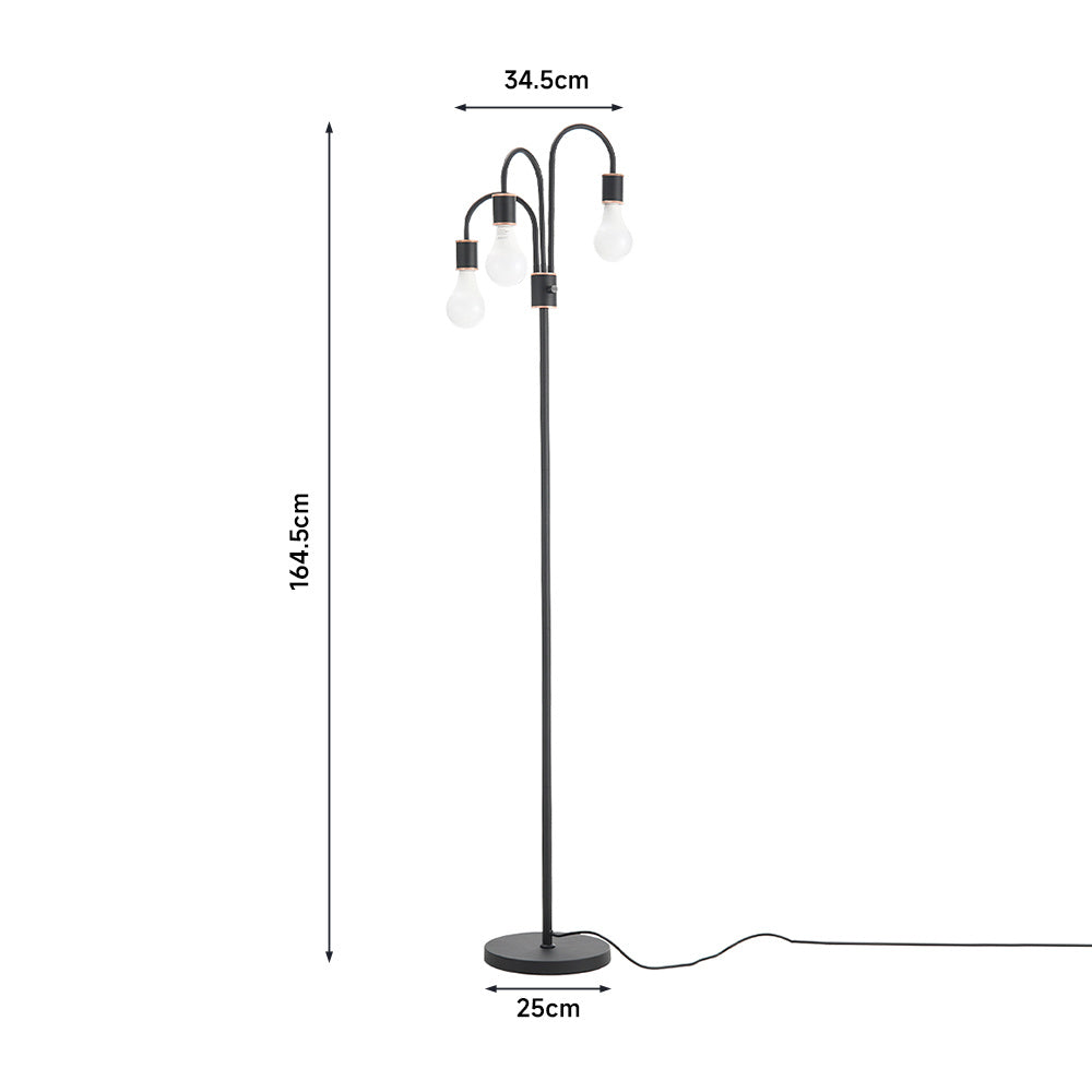 Black Modern Industrial 3 Lights Floor Lamp