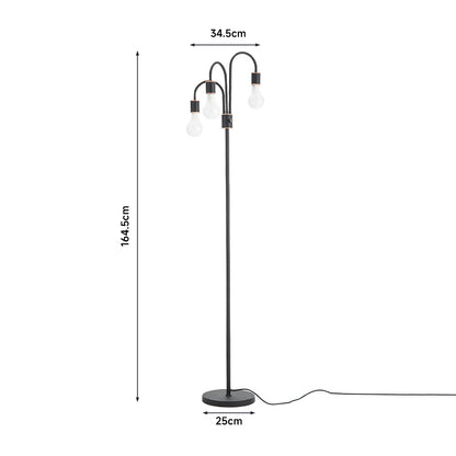 Black Modern Industrial 3 Lights Floor Lamp