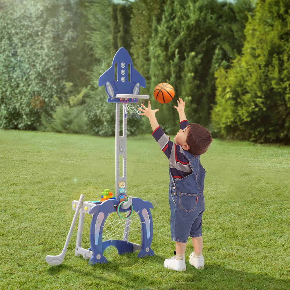 Blue Basketball Golf Ring Toss Activity Centre for Toddlers