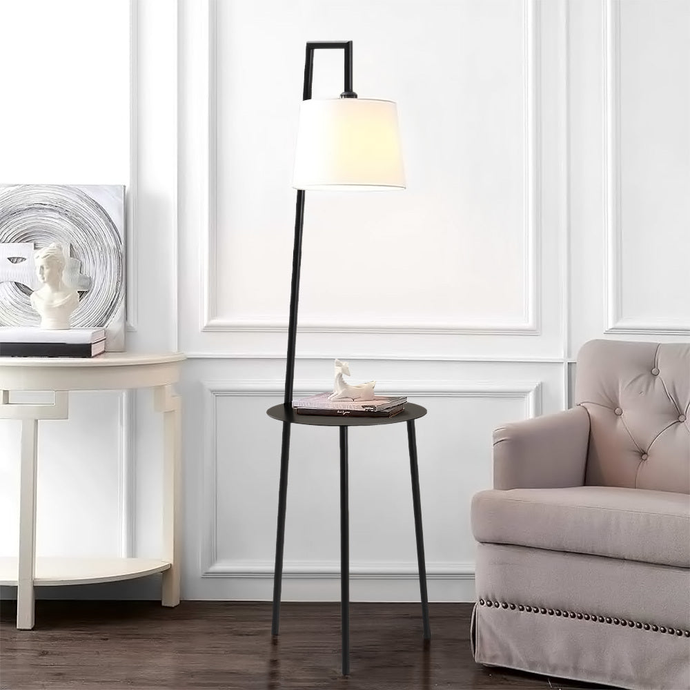 Metal Tray Table Floor Lamp with Linen Lampshade