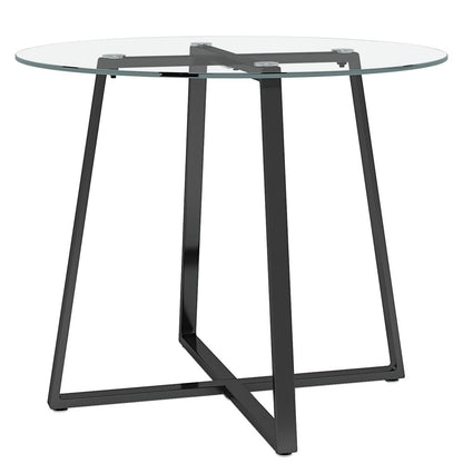 Black Modern Round Dining Table with Tempered Glass Top