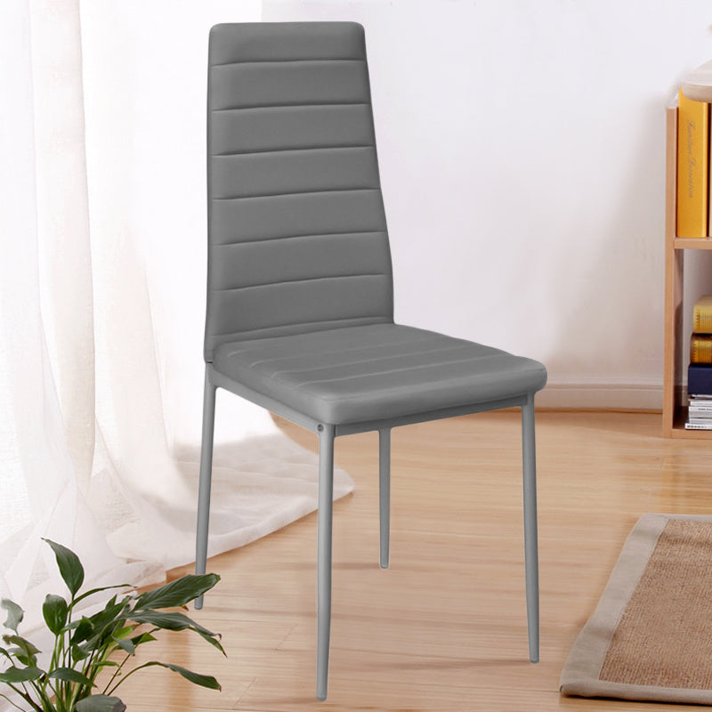 Set of 4 PU Leather Padded Seat Metal Legs Dining Chair Grey