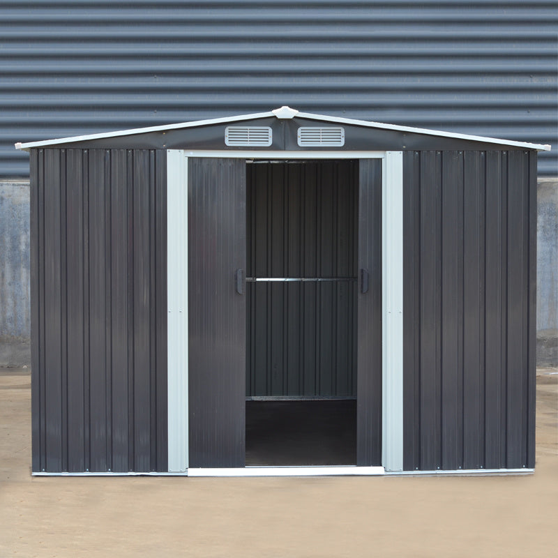 10' x 8' ft Steel Garden Storage Shed with Gabled Roof Top,Black