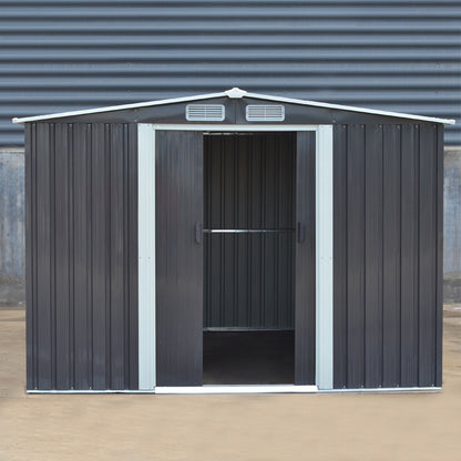 10' x 8' ft Steel Garden Storage Shed with Gabled Roof Top,Black