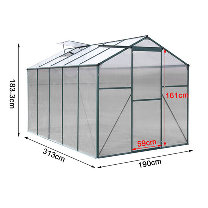 6ft x 6ft Garden Greenhouse Aluminium Polycarbonate Green Plant Housing With Vents