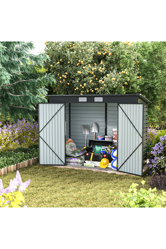 Outdoor Galvanized Steel Storage Shed with Dual Doors