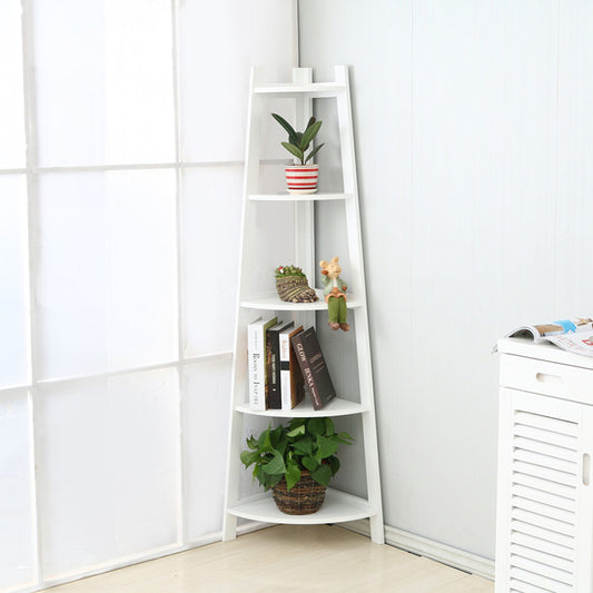 White 5 Tier Ladder Corner Bamboo Wood Flower Plant Stand