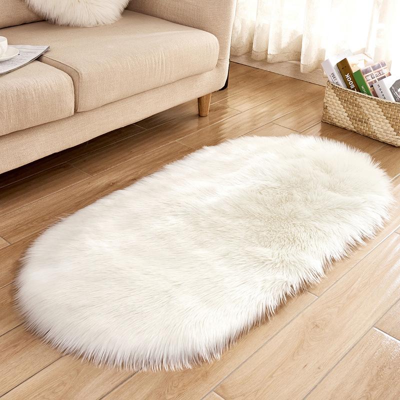 120/90cm L Oval Super Soft Shaggy Area Rug White