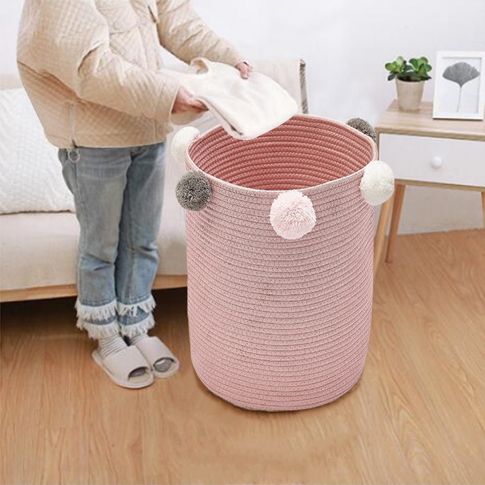 Dia 32cm Cotton Laundry Basket Pink Clothes Hamper