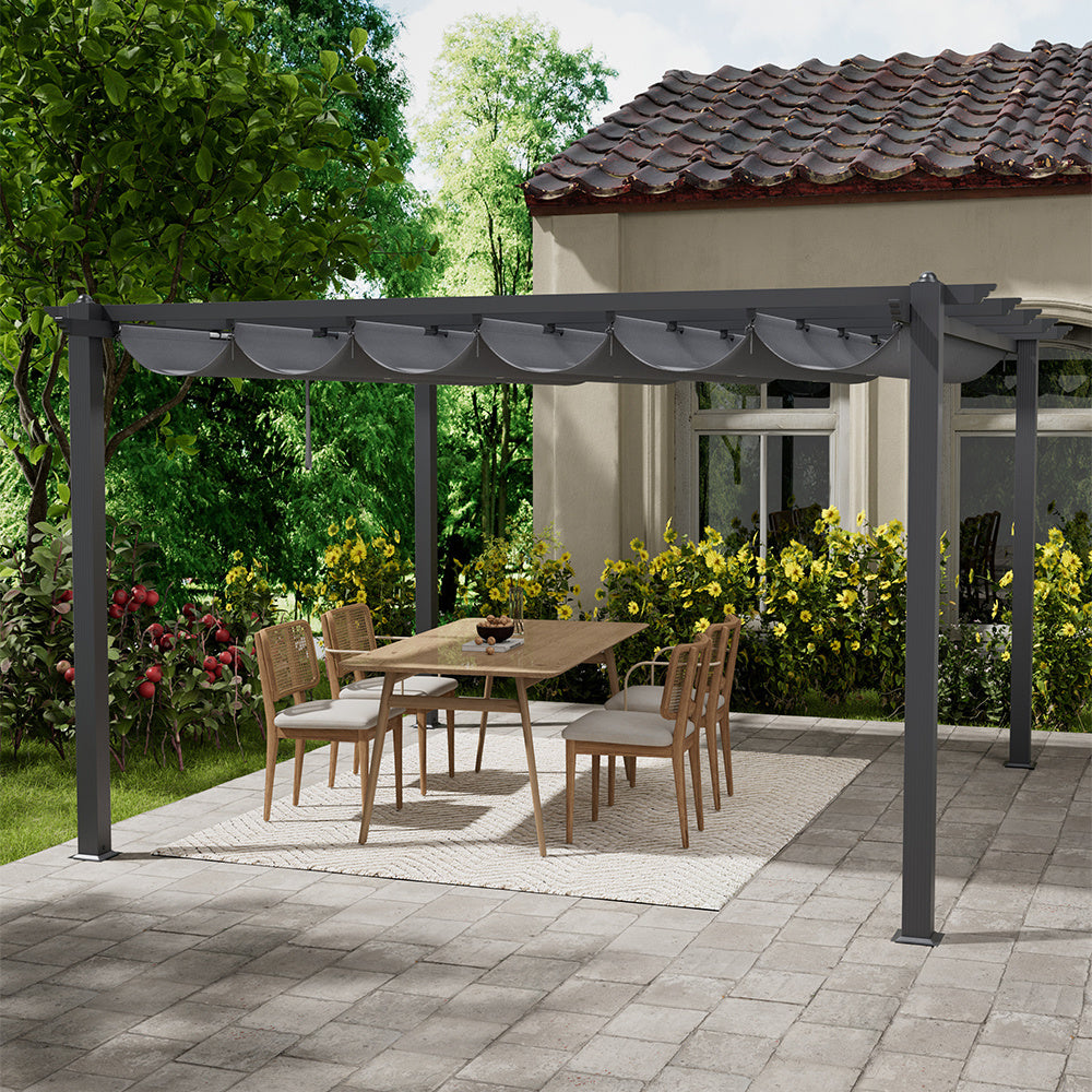 4x4M Black Outdoor Aluminum Patio Pergola with Charcoal Grey Canopy