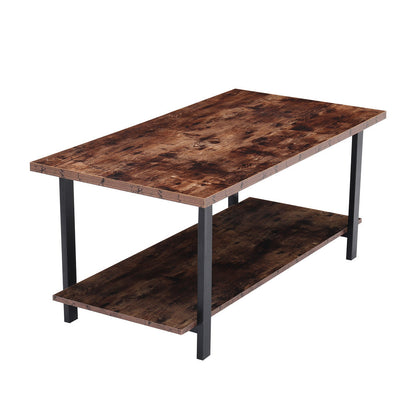 Brown  107cm Rustic Coffee Table with Storage Shelf