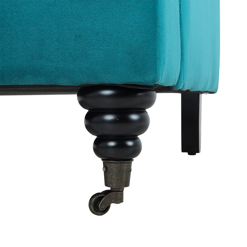 Blue Green Modern Upholstered Armchair with Wooden Legs