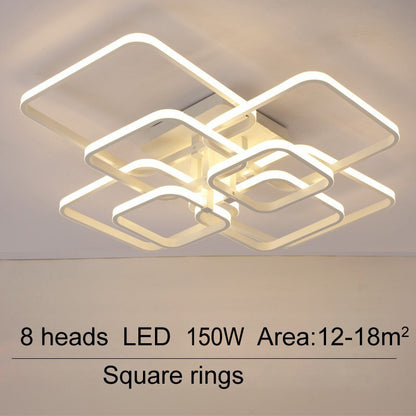 Dimmable 4/6/8-head square LED chandelier ceiling light with remote control