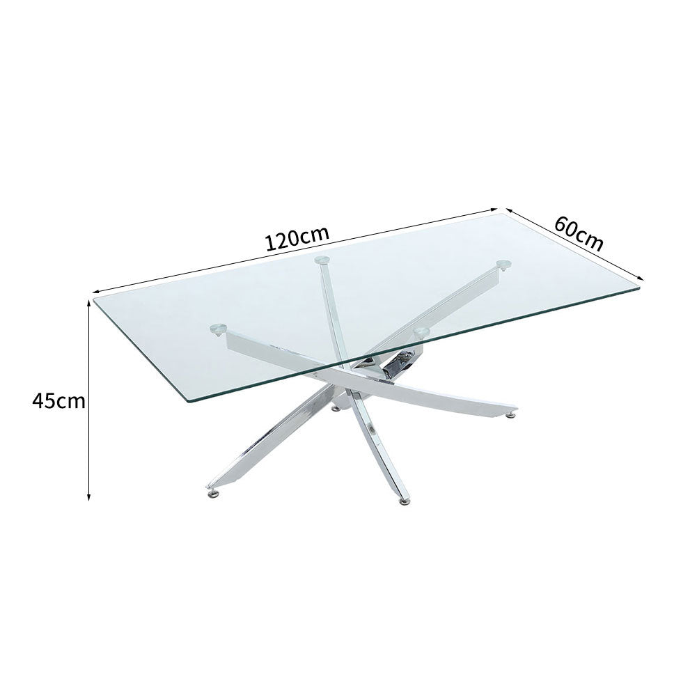 120x60CM Rectangle Tempered Glass Top Side Table with Chrome Legs
